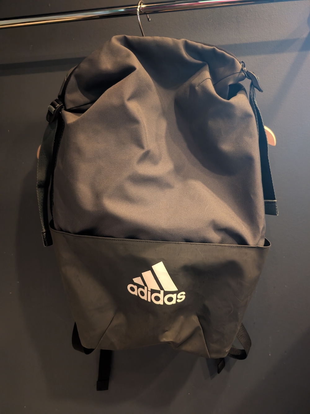 adidas Black Roll-Top Backpack with White Logo